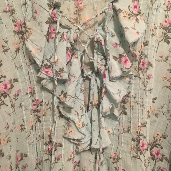 Denim & Supply RL Floral Print Ruffled Fringe edged Tie front blouse L - Picture 8 of 8